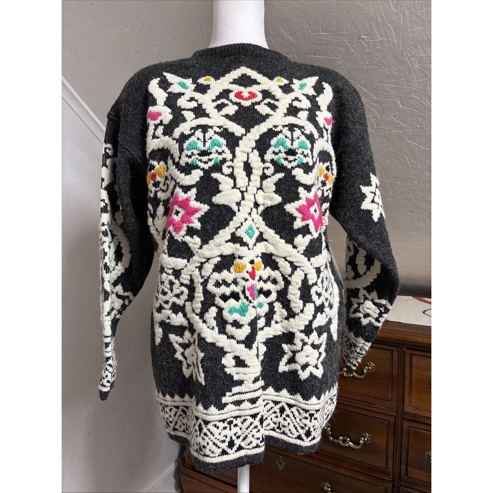 VTG‎ Kitty Hawk Sweater Size M Cozy 90s Y2K Baroque Shoulder Pads Colorful